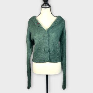 Vtg Paul Et Duffier Button Up Hooded Sweater M Mohair Blend Cropped Boxy Y2K